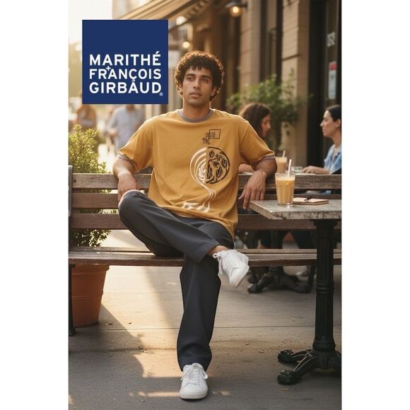 Vintage Marithé et François Girbaud Men's Gold Black White Embossed T-Shirt 2XL - Picture 3 of 6